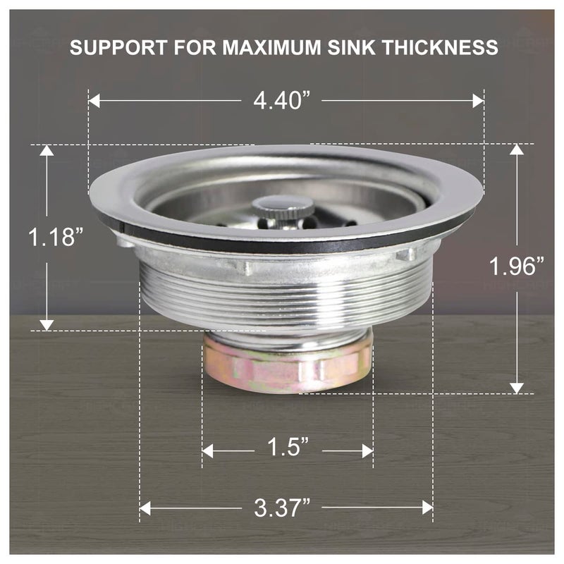 Highcraft 9733 Kitchen Sink (3-1/2'' Inch) Stainless Steel Drain Assembly With Strainer Basket-and Rubber Stopper, 3.5 - Image 3